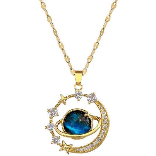 Starry Sky Planet Light Luxurious Temperament Necklace Stars and Moon Versatile Stainless Steel Women Jewellery