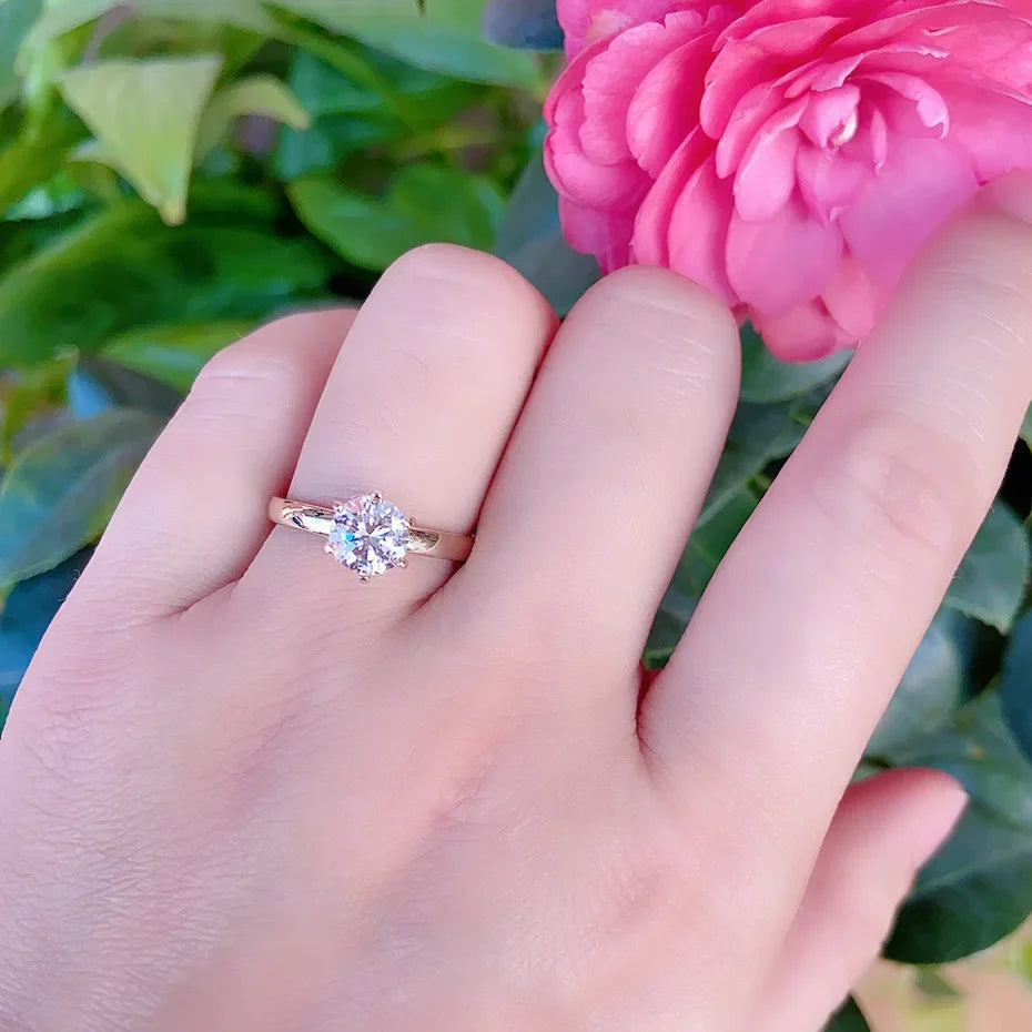 Natural Moissanite 14K 10K Yellow gold Ring for Women Round 1ct 2ct Solitaire Engagement ring wedding cluster bridal Women Girls