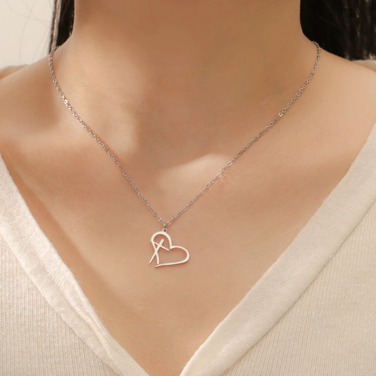 Heart-shaped Cross Necklace Stainless Steel Chain