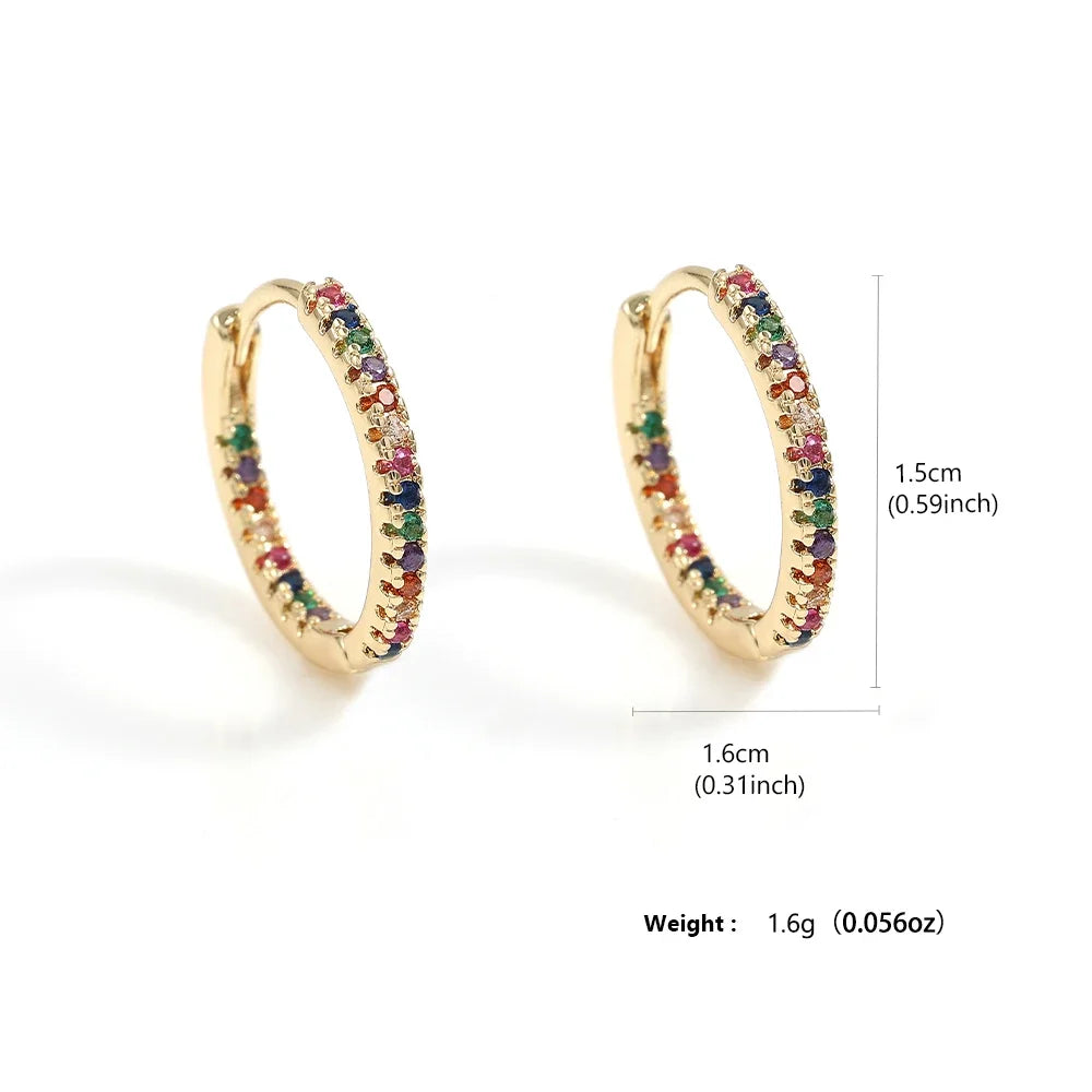 Fashionable Gold plated Hoop Earrings With Random Colored Zirconia For Women