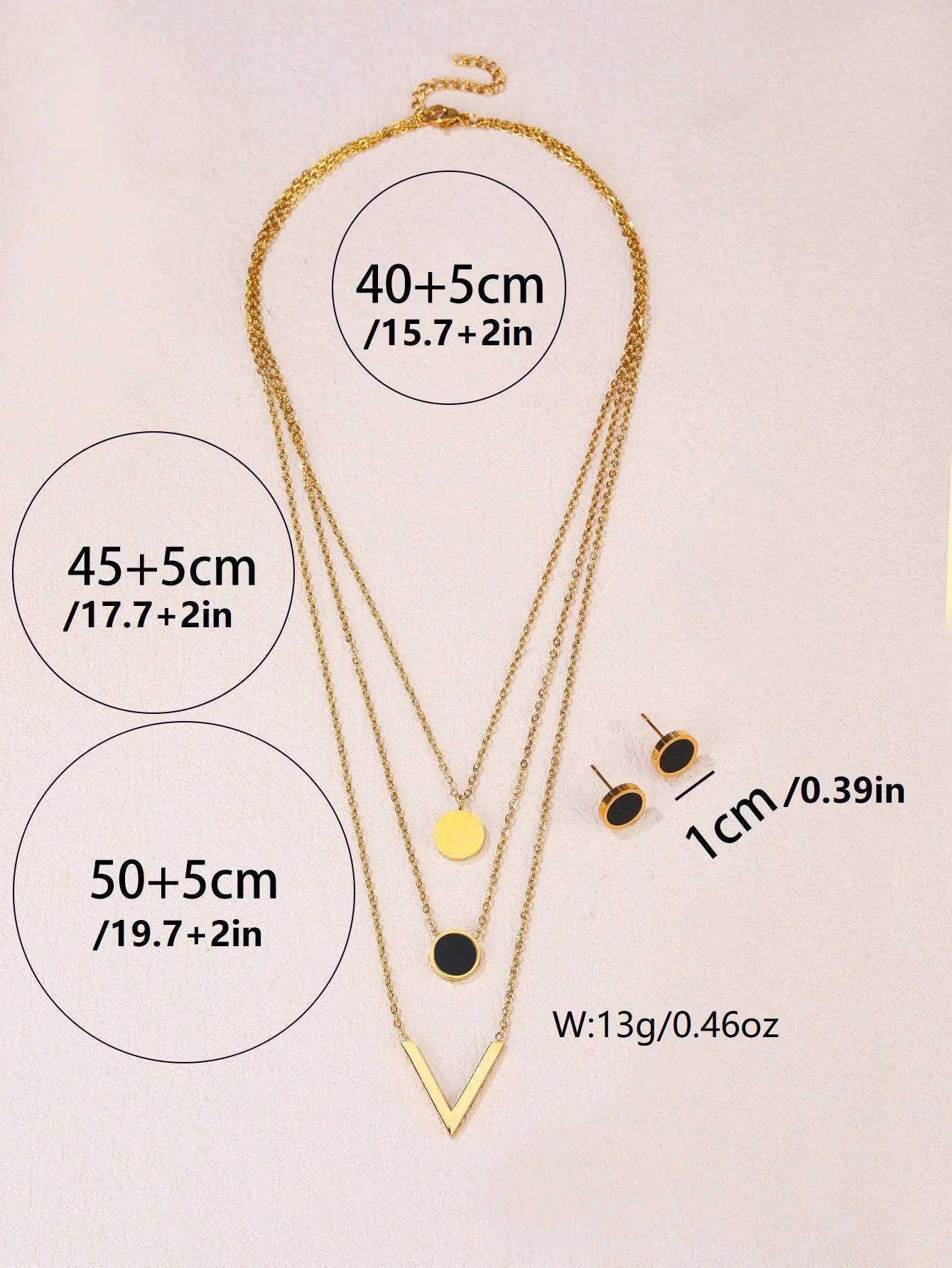 3 piece set 18K gold-plated stainless steel V-shaped shell necklace earrings