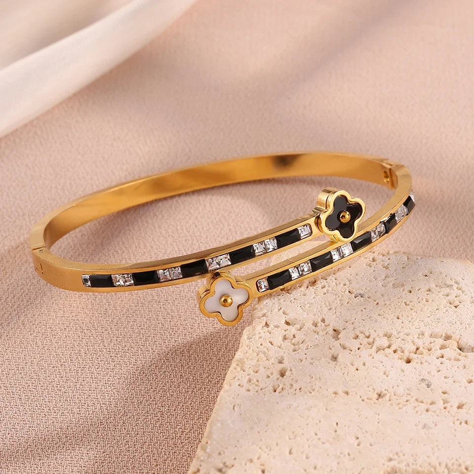 3Pcs/Sets Stainless Steel Clover Flower Cross Nail Bracelet for Women