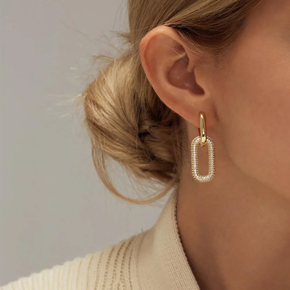Stainless Steel Gold Plated U Shape Buckle Hoop Earrings Earrings