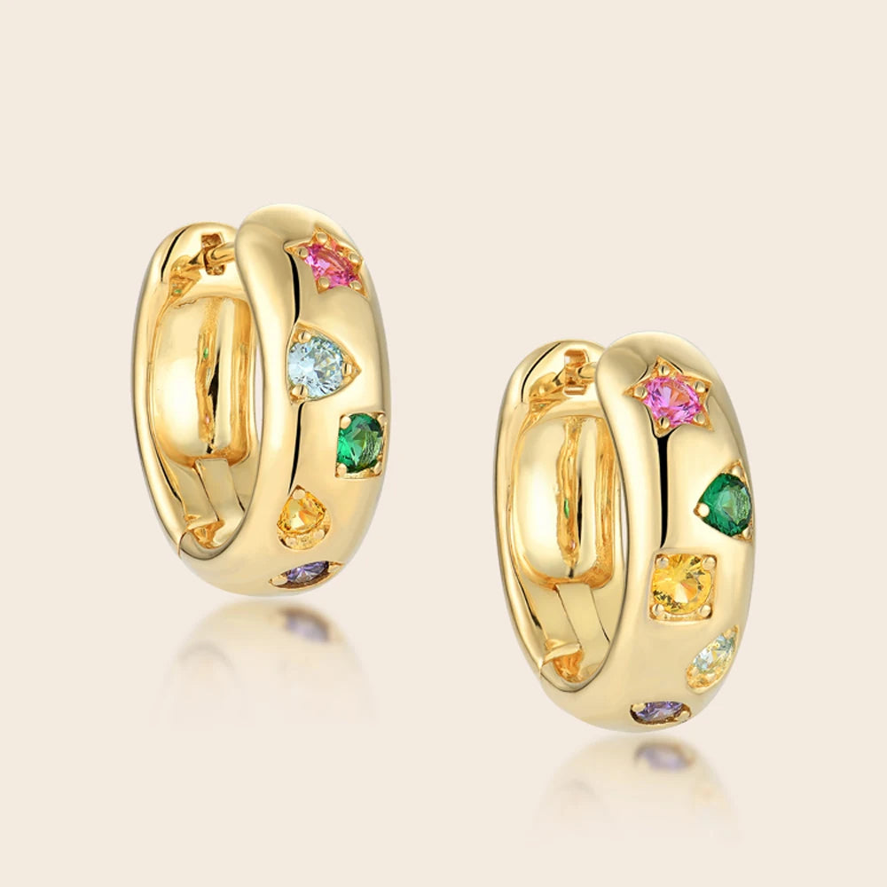 Stainless Steel Hoops Multiply Colours Gem Earrings Shiny Glossy Jewelry