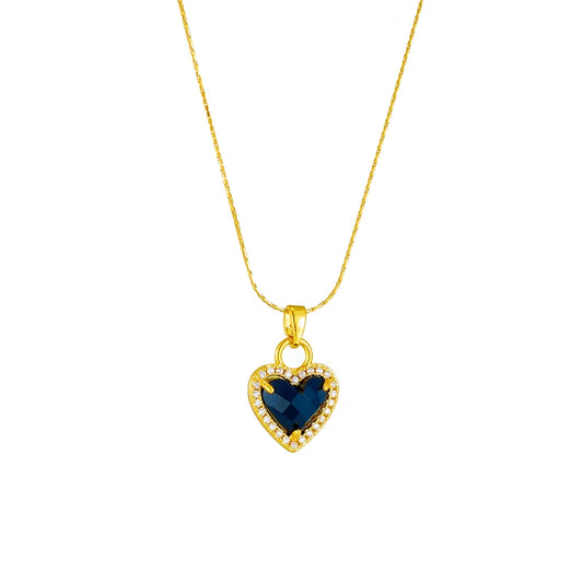 Stainless Steel Black Heart Crystal Zircon Pendant Necklace For Women New Luxury Chain Jewelry Gifts