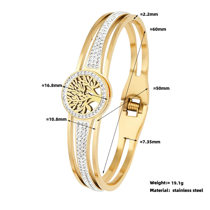 Stainless Steel Bangle Tree Of Life With Stone Wristband Gold Color And Silver Color Women jewellery