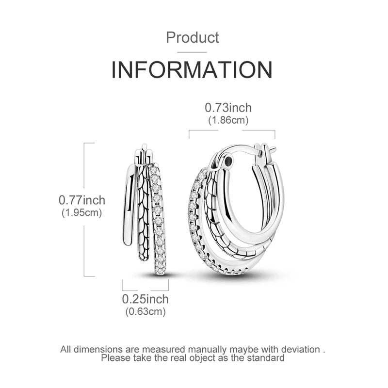 Sterling Silver hoops Triple Stone Snake Bone Hoop Earring