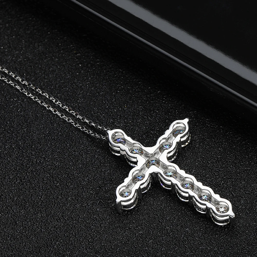 1.1-5.5ct  Black Moissanite Sterling Silver  Cross Pendant Necklace For Women