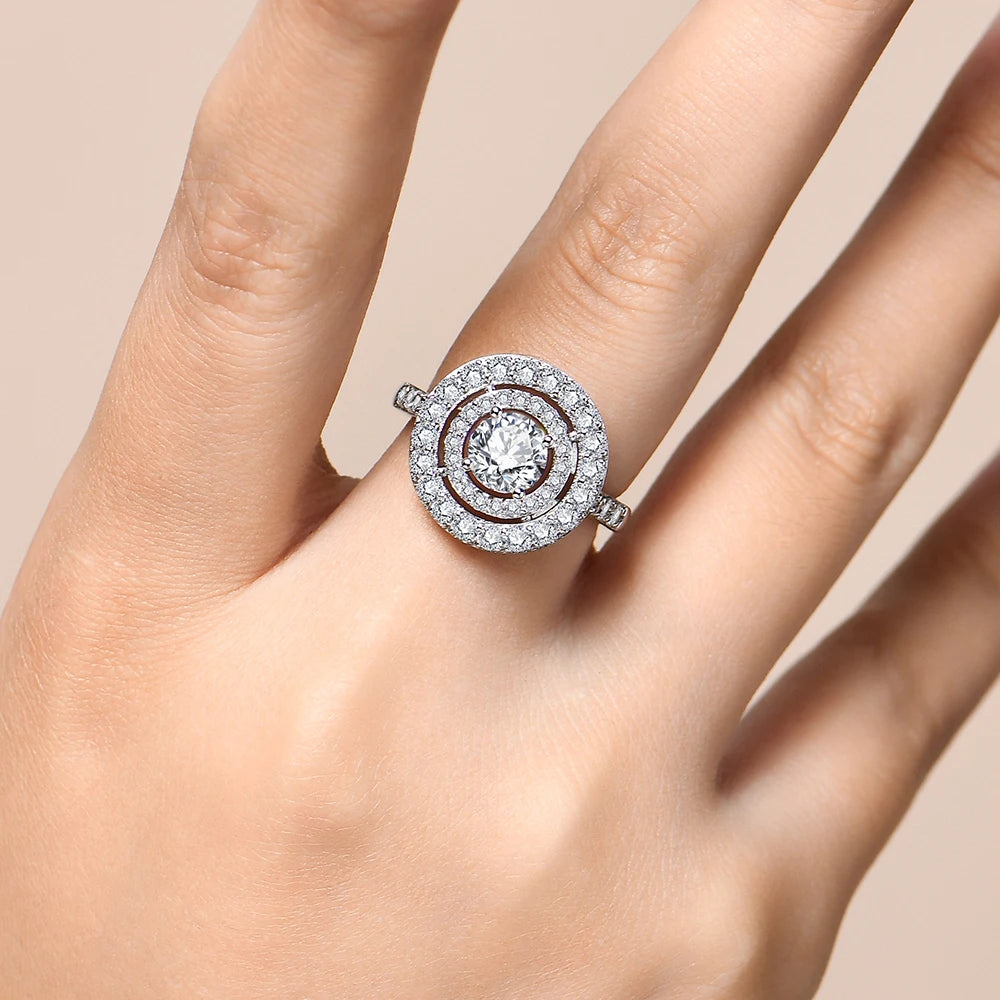 D Color Moissanite Ring Round Cut 1.0CT Sterling Silver Ring