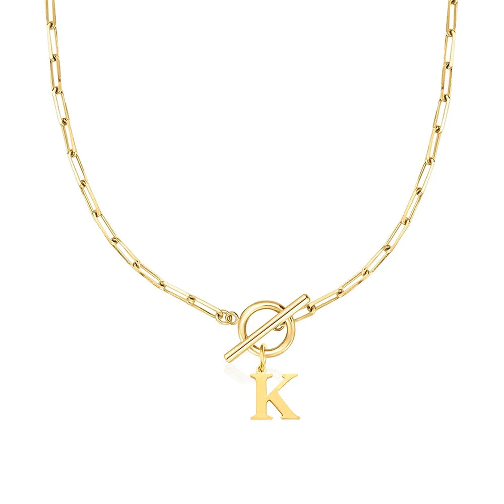 Stainless steel Initial necklace A-Z Letter charms pendant Choker Necklace