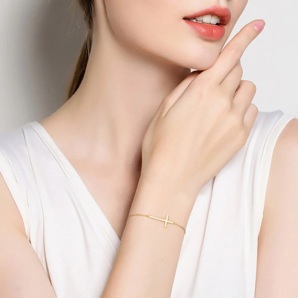 Sterling Silver & Gold Plated Cross Chain Bracelet for Women Adjustable