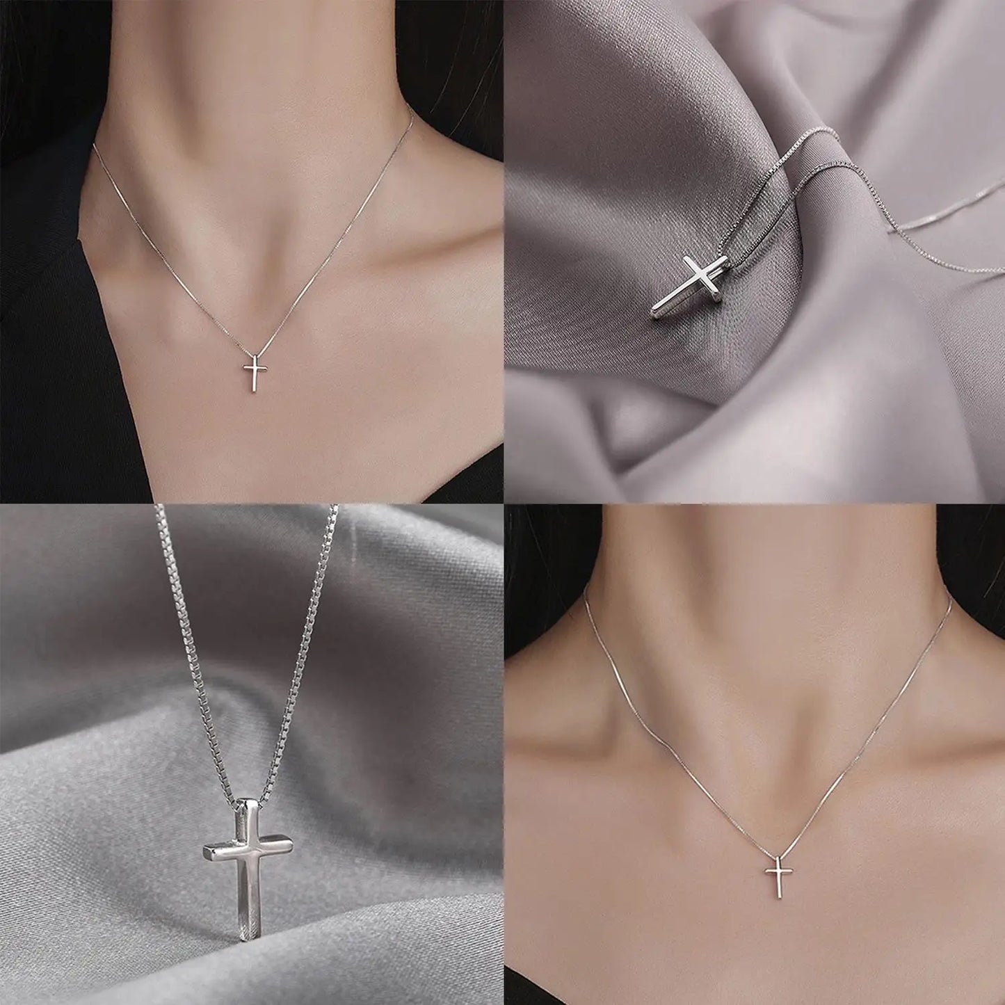 Silvery Cross Pendant Necklace