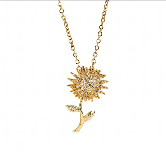 Stainless Steel Rotatable Spinning Sunflower Necklace Zircon Clavicle Chain Jewelry