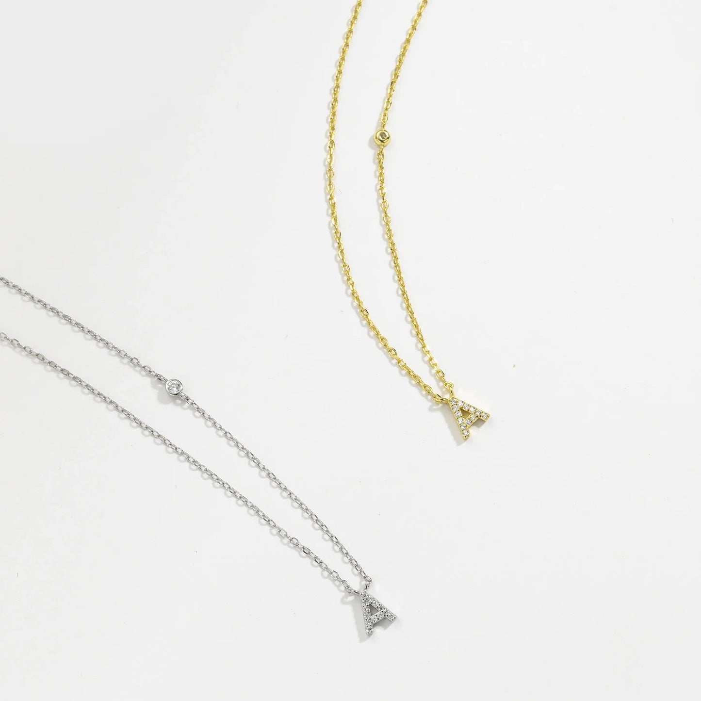 Sterling Silver Letters A- Z Zircon CZ Pendant Monogram Necklace