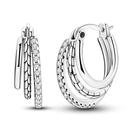 Sterling Silver hoops Triple Stone Snake Bone Hoop Earring