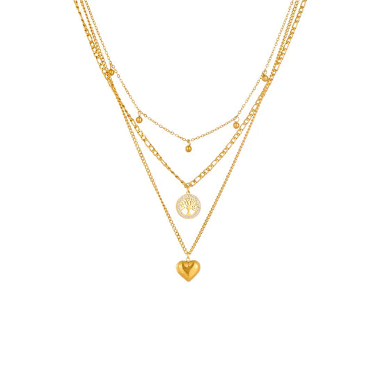Stainless Steel Heart Tree Pendant Necklace Earrings For Women Girl Non-fading Chain Choker Jewelry Set