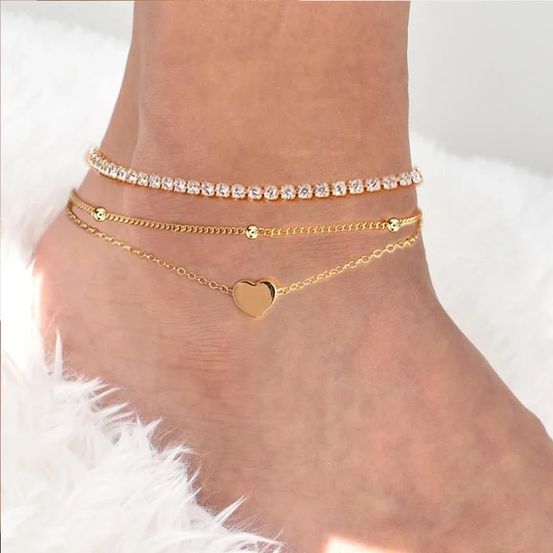Dainty Gold Plated Layered CZ Anklets