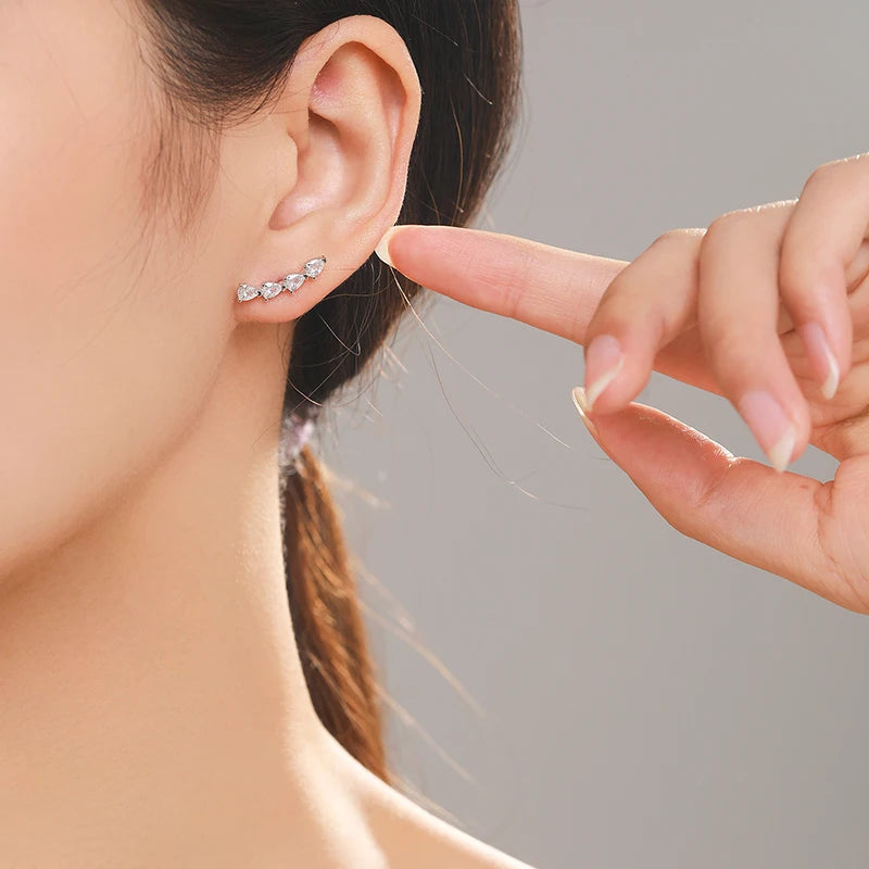 Sterling Silver Drop Shape Dazzling CZ Long Earrings