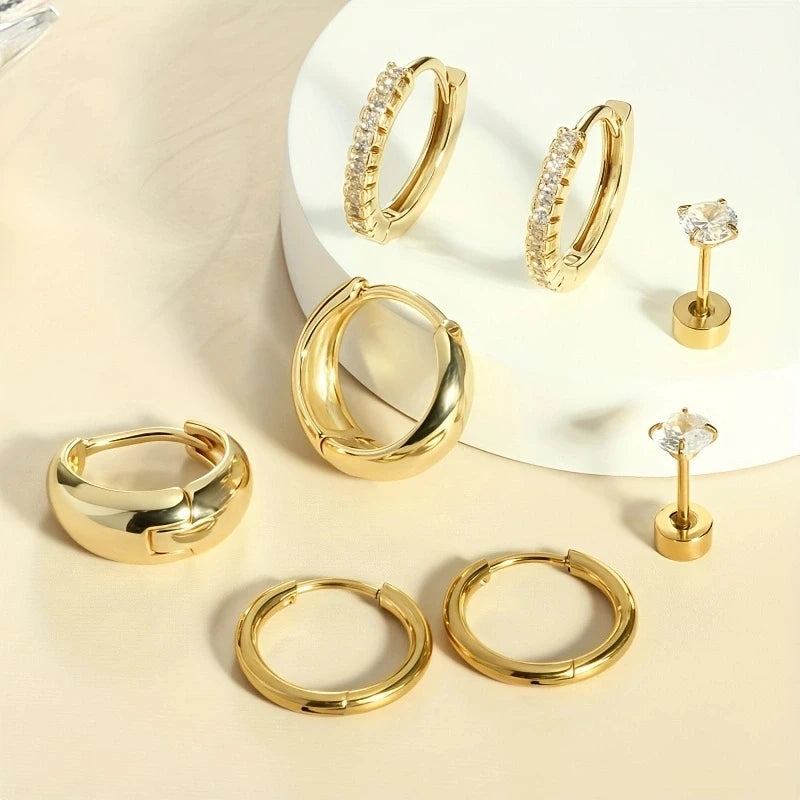 8pcs Hypoallergenic Thick Earrings Stainless Steel Jewelry Set