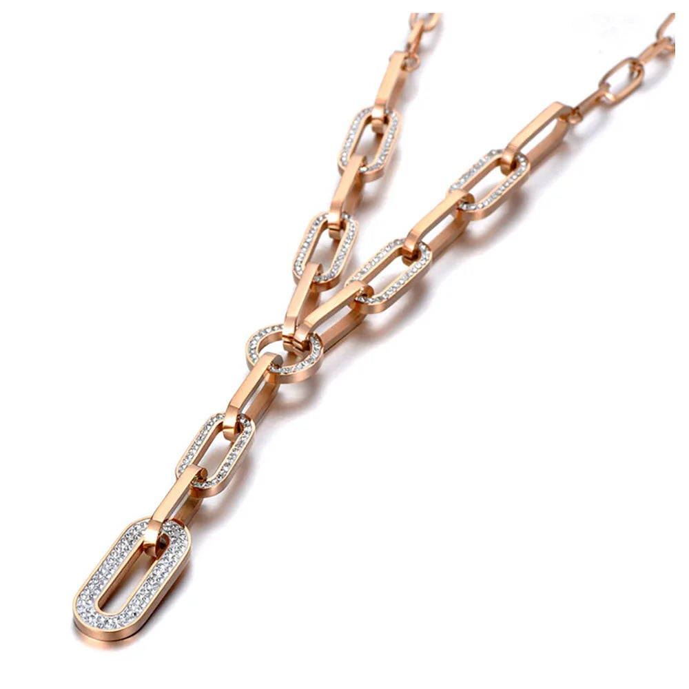 Hiphop/Rock Titanium Stainless Steel Crystal Paperclip Chain & Link Necklace