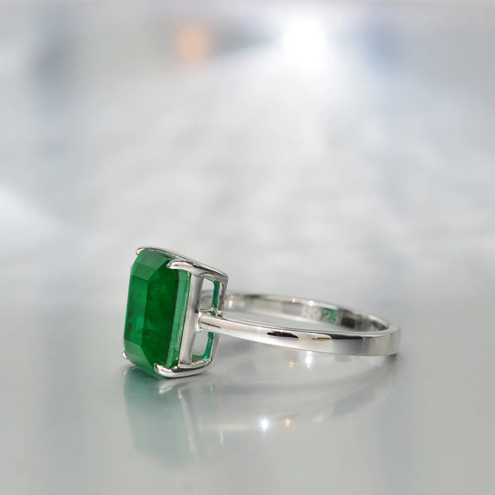 Emerald Zirconia Sterling Silver 4 Carat Rings For Women