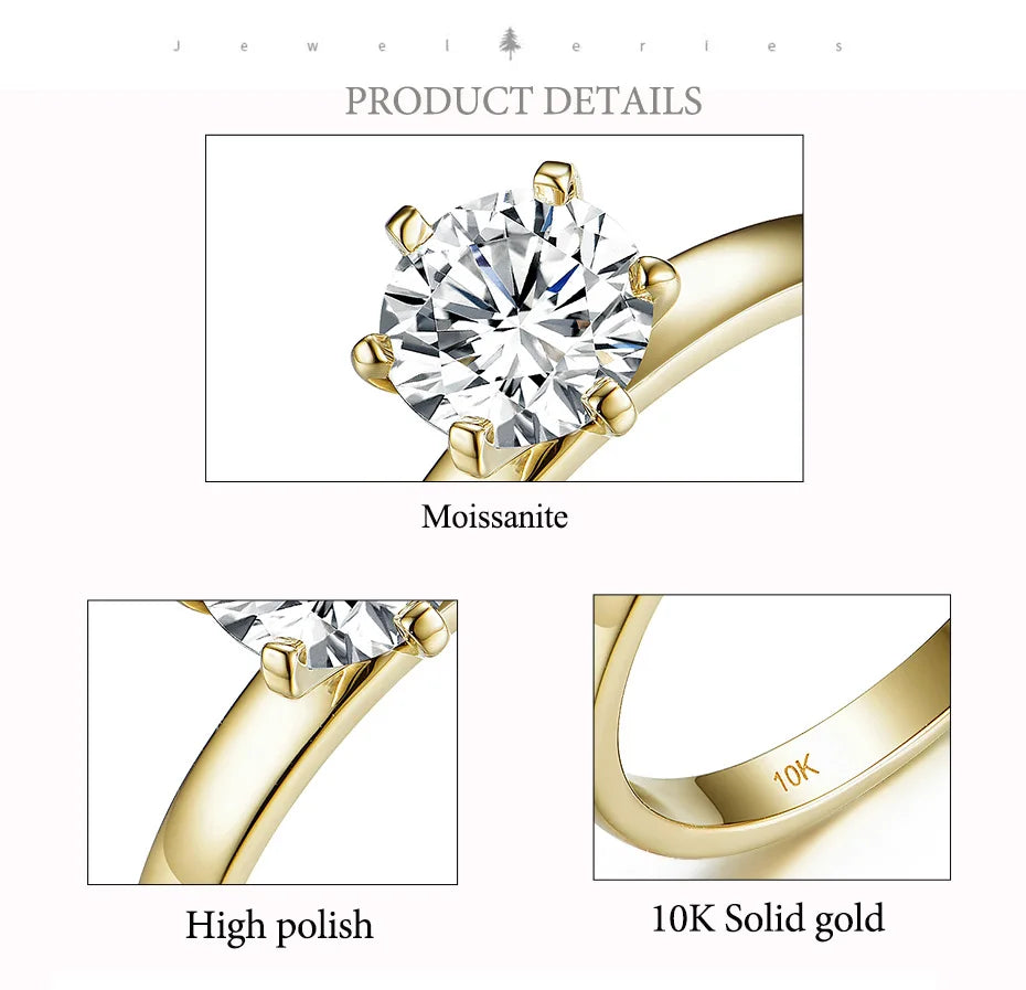Natural Moissanite 14K 10K Yellow gold Ring for Women Round 1ct 2ct Solitaire Engagement ring wedding cluster bridal Women Girls