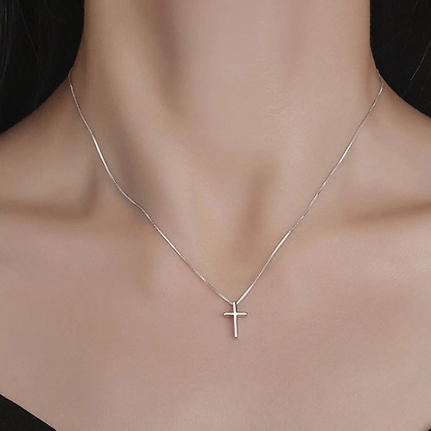 Silvery Cross Pendant Necklace