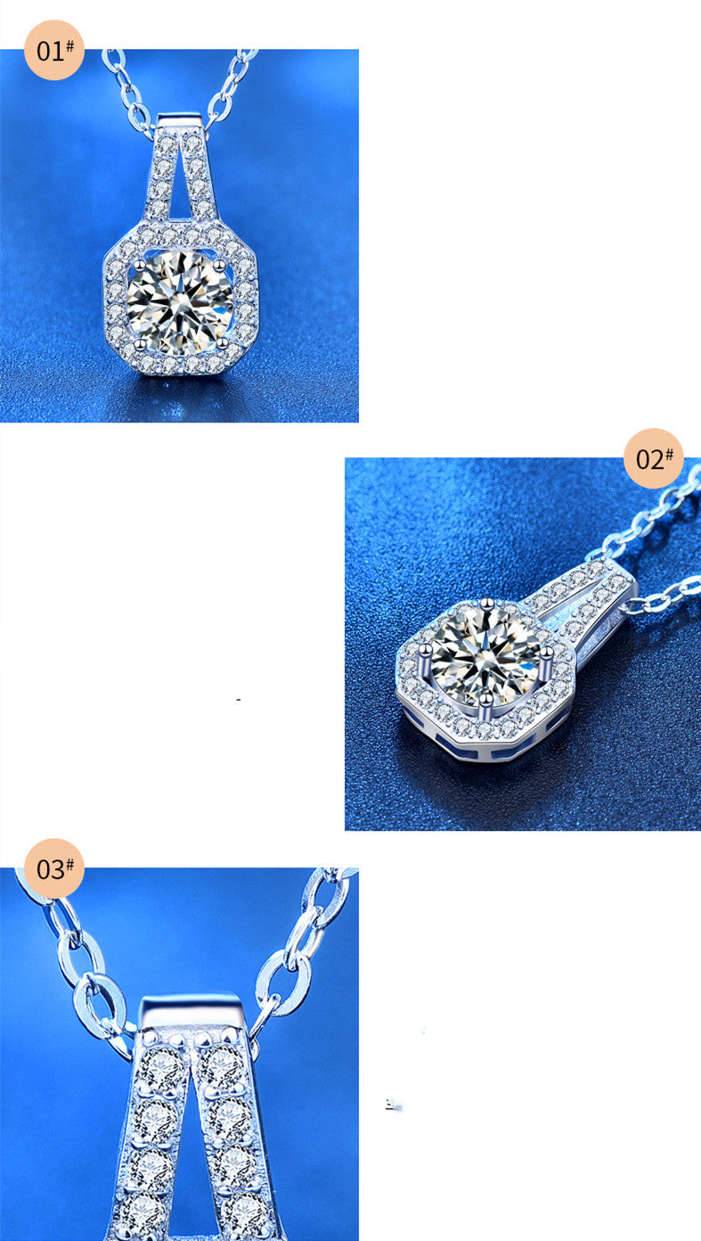 Sterling Silver Moissanite Round Halo Pendant Necklace