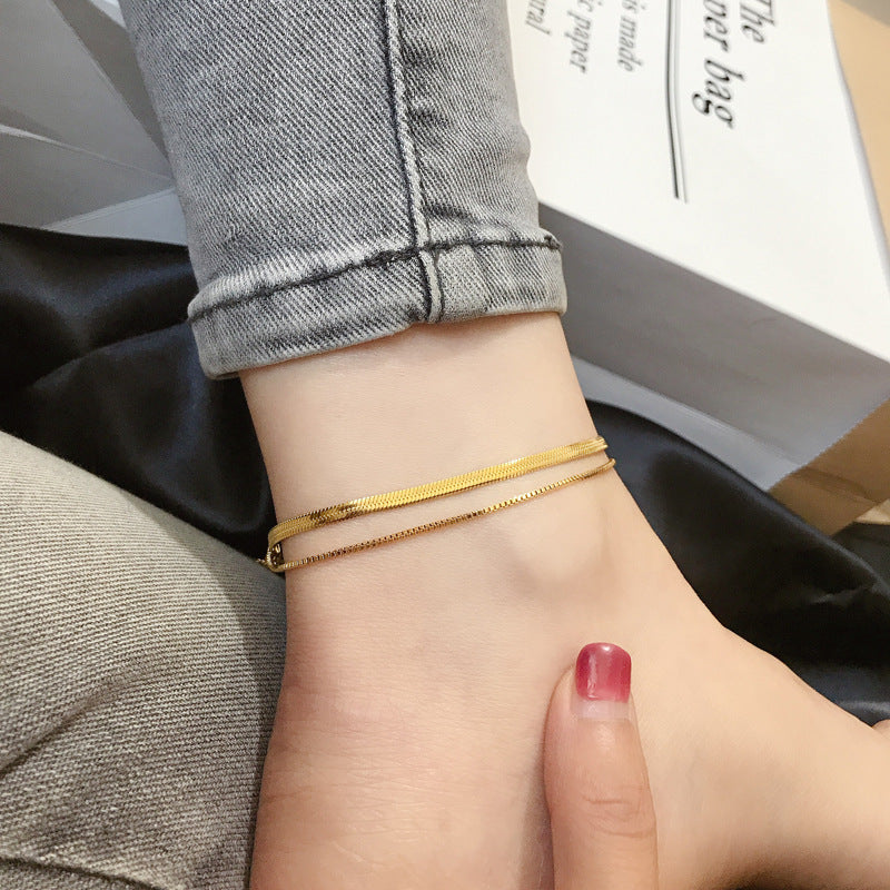 Gold plated Titanium Steel Snake Bone Anklet for Women