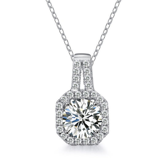 Sterling Silver Moissanite Round Halo Pendant Necklace