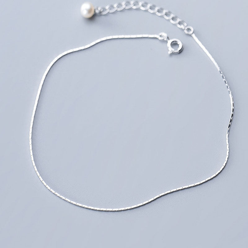 Pearl Simple Snake Bone Chain S925 Silver Anklet