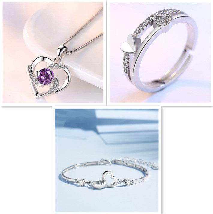 Korean Version Of The New Silver-plated Heart-shaped Pendant Female Love Diamond Necklace Clavicle Chain Simple Crystal Jewelry Wholesale