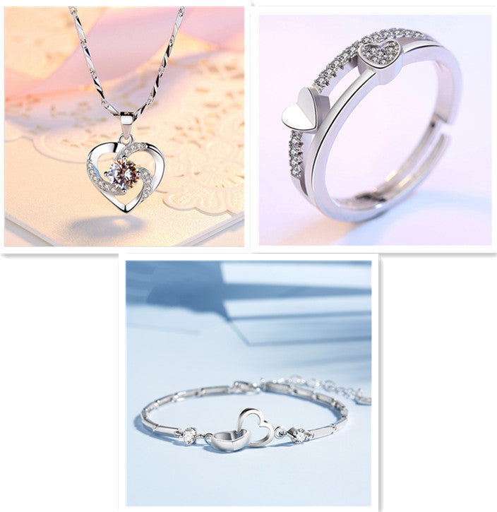 Korean Version Of The New Silver-plated Heart-shaped Pendant Female Love Diamond Necklace Clavicle Chain Simple Crystal Jewelry Wholesale