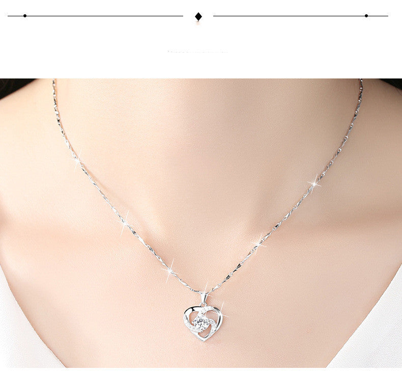 Korean Version Of The New Silver-plated Heart-shaped Pendant Female Love Diamond Necklace Clavicle Chain Simple Crystal Jewelry Wholesale