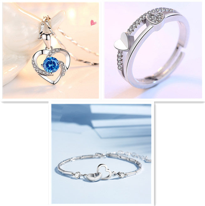 Korean Version Of The New Silver-plated Heart-shaped Pendant Female Love Diamond Necklace Clavicle Chain Simple Crystal Jewelry Wholesale